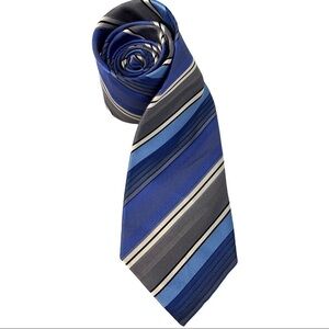 Kenneth Cole-Blue Gray Stripe 100% Silk Tie